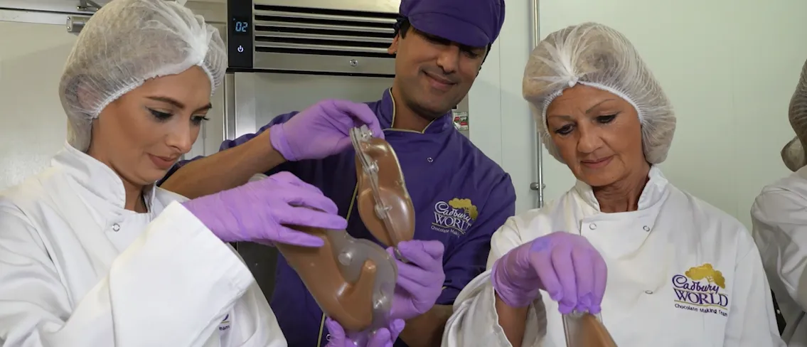 Guests at chocolatier experience at Cadbury World