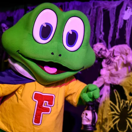 Meet the character Freddo at Cadbury World